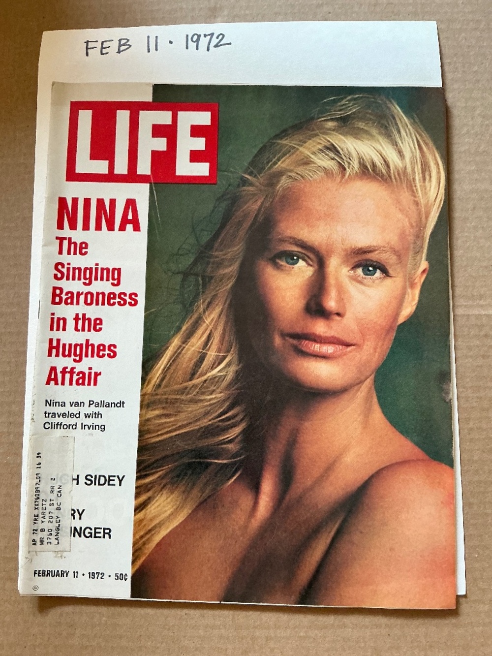 Vintage Life Magazine February 11th, 1972 Nina Van Pallandt Cover